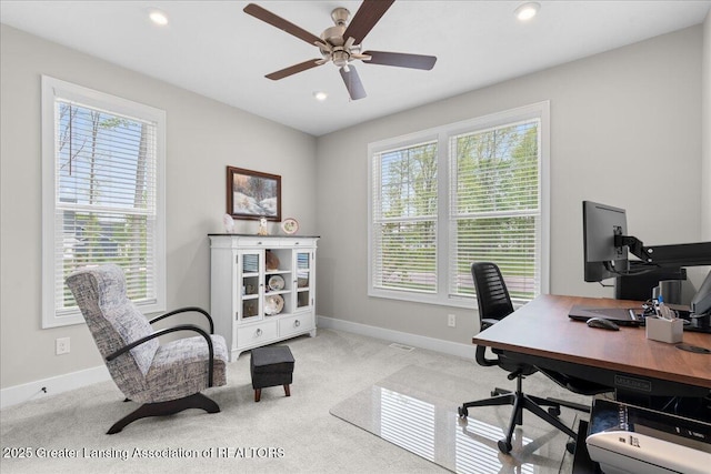 6619 Windford Ln, Grand Ledge, MI 48837 - carpeted office featuring baseboards, a ceiling fan, and recessed lighting
