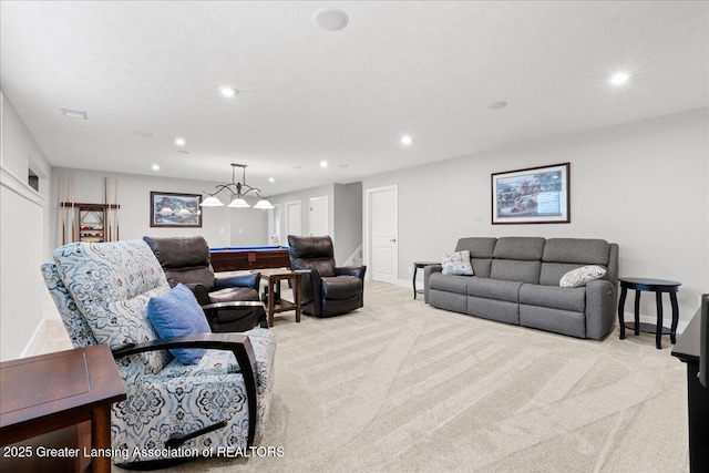 6619 Windford Ln, Grand Ledge, MI 48837 - carpeted living area featuring pool table, recessed lighting, and baseboards