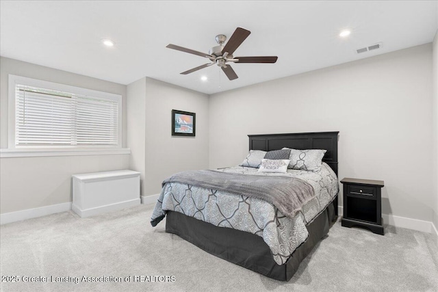 6619 Windford Ln, Grand Ledge, MI 48837 - bedroom featuring carpet floors, baseboards, recessed lighting, and a ceiling fan
