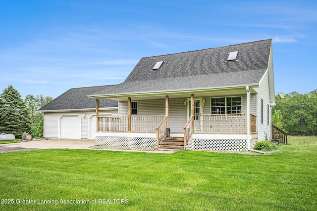 3037 Hawley Rd, Leslie, MI 49251 - view of front of home with covered porch, driveway, an attached garage, roof with shingles, and a front yard