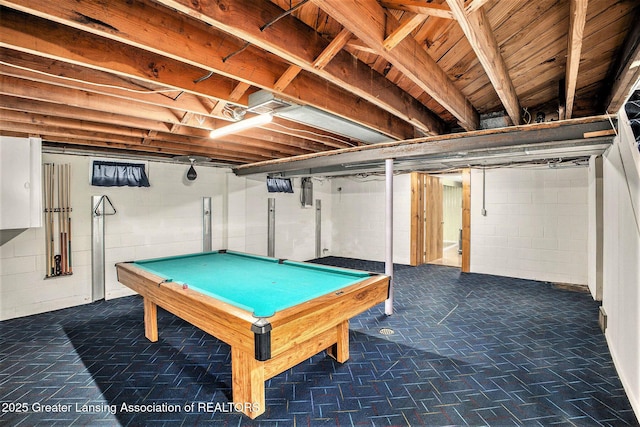 710 Gainsborough Dr, East Lansing, MI 48823 - recreation room with pool table and concrete block wall