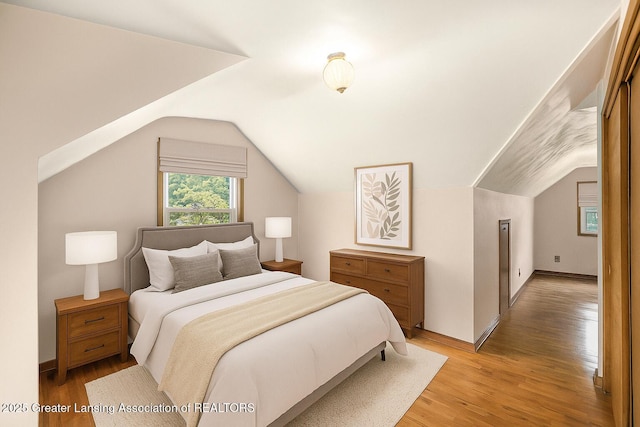 710 Gainsborough Dr, East Lansing, MI 48823 - bedroom featuring light wood-style floors and vaulted ceiling
