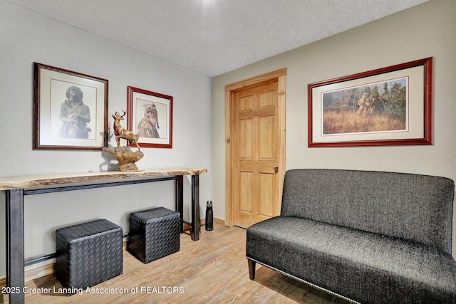 4740 Round Lake Rd, Laingsburg, MI 48848 - sitting room with light wood-style flooring, baseboards, and a textured ceiling