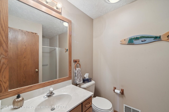 10949 Lakeside Dr, Perrinton, MI 48871 - full bath featuring a textured ceiling, a shower stall, vanity, and toilet