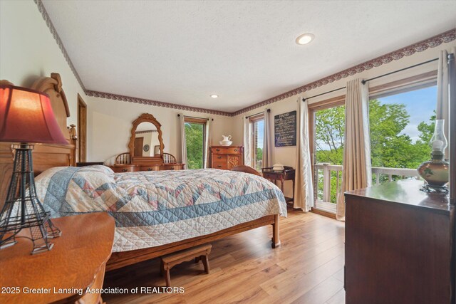 10949 Lakeside Dr, Perrinton, MI 48871 - bedroom featuring access to exterior, wood finished floors, and recessed lighting