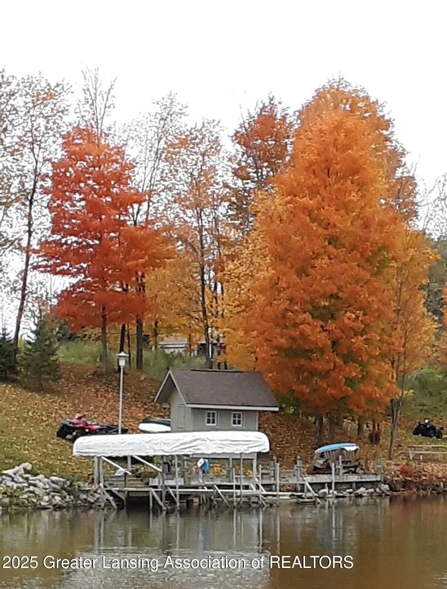 10949 Lakeside Dr, Perrinton, MI 48871 - dock area with a water view and boat lift