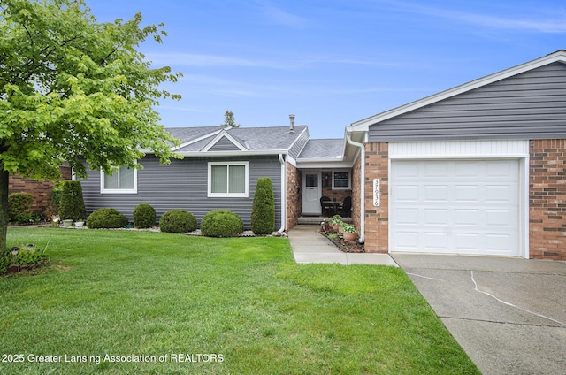 37936 Watkins Dr Unit 32, Sterling Heights, MI 48312 - ranch-style house featuring driveway, brick siding, a front lawn, and a garage
