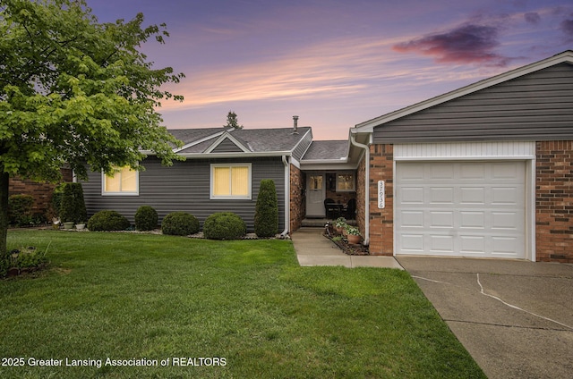 37936 Watkins Dr Unit 32, Sterling Heights, MI 48312 - single story home with driveway, brick siding, a yard, and a garage