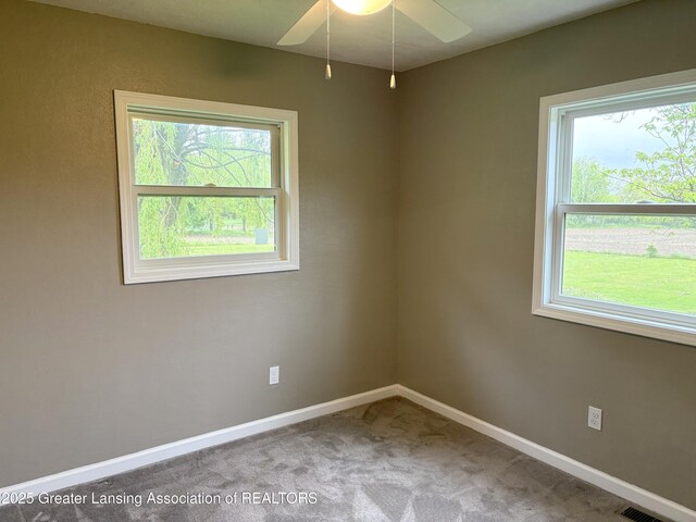 4684 Sherman Rd, Charlotte, MI 48813 - carpeted spare room featuring plenty of natural light, a ceiling fan, and baseboards