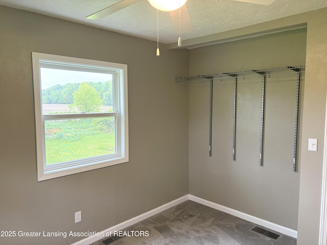 4684 Sherman Rd, Charlotte, MI 48813 - walk in closet with dark colored carpet and a ceiling fan