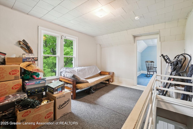 6275 E Clark Rd, Bath, MI 48808 - carpeted living area featuring vaulted ceiling