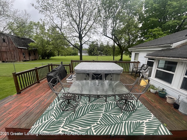 6275 E Clark Rd, Bath, MI 48808 - wooden deck featuring outdoor dining space and a yard