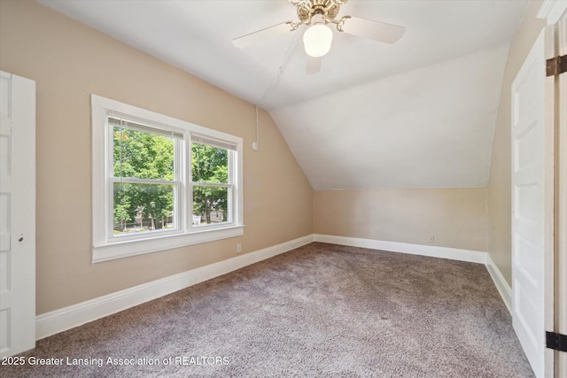 139 W Mansion St, Jackson, MI 49203 - bonus room with carpet, lofted ceiling, baseboards, and a ceiling fan
