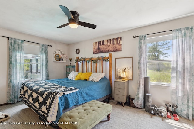 7050 E Eaton Hwy, Sunfield, MI 48890 - carpeted bedroom with multiple windows and ceiling fan