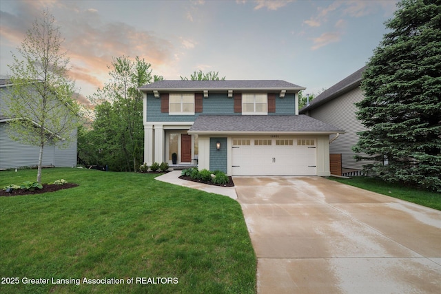 16851 Meadowbrook Dr, Haslett, MI 48840 - view of front facade with concrete driveway, a front yard, and a garage