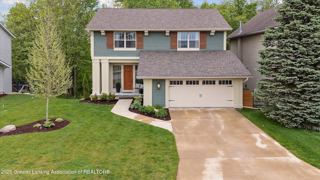 16851 Meadowbrook Dr, Haslett, MI 48840 - view of front facade with an attached garage, concrete driveway, roof with shingles, and a front lawn