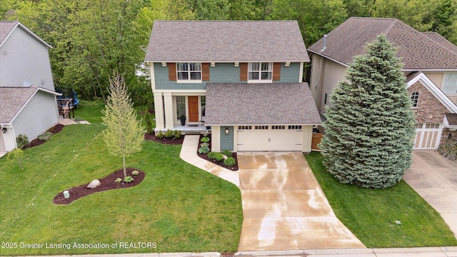 16851 Meadowbrook Dr, Haslett, MI 48840 - view of front of home with driveway, roof with shingles, a front lawn, and a garage
