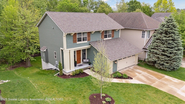 16851 Meadowbrook Dr, Haslett, MI 48840 - view of front of house with driveway, a shingled roof, and a front yard