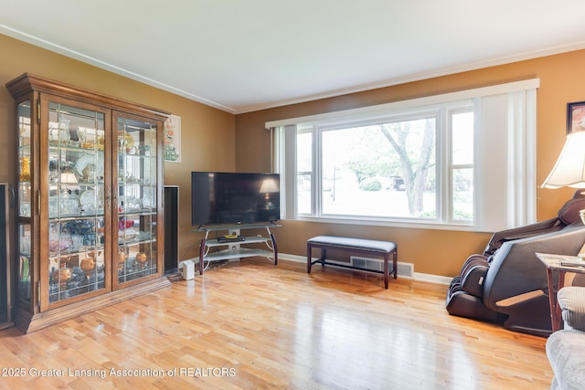 15157 Chetwyn Dr, Lansing, MI 48906 - living area featuring ornamental molding, wood finished floors, and baseboards
