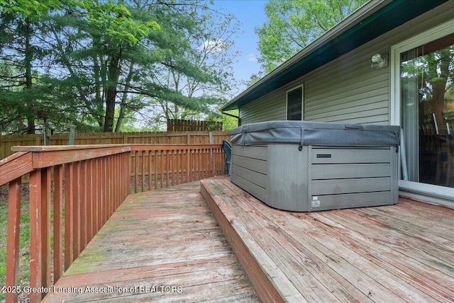 8279 Tyrrell Rd, Laingsburg, MI 48848 - wooden deck featuring a hot tub