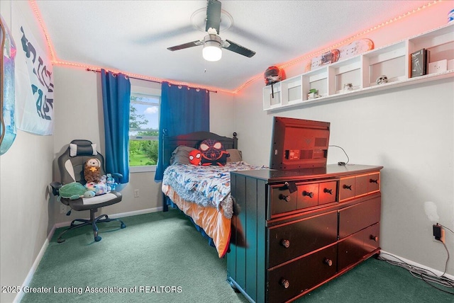 8279 Tyrrell Rd, Laingsburg, MI 48848 - bedroom with carpet floors, baseboards, and a ceiling fan