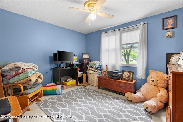 8279 Tyrrell Rd, Laingsburg, MI 48848 - rec room featuring carpet floors and ceiling fan