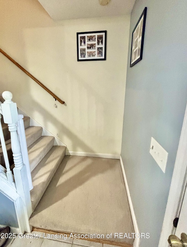 405 N Iris Ln, Laingsburg, MI 48848 - stairway featuring baseboards and carpet flooring