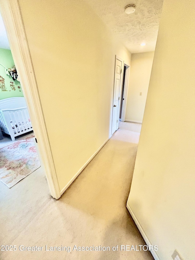 405 N Iris Ln, Laingsburg, MI 48848 - corridor featuring light colored carpet and a textured ceiling