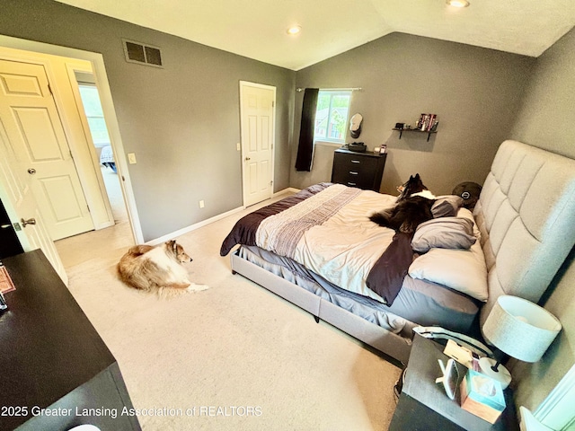 405 N Iris Ln, Laingsburg, MI 48848 - carpeted bedroom with vaulted ceiling, recessed lighting, and baseboards