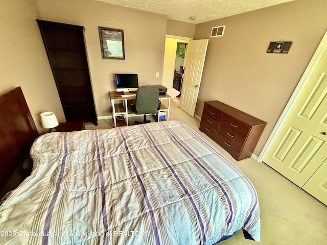 405 N Iris Ln, Laingsburg, MI 48848 - bedroom with light colored carpet, a textured ceiling, and baseboards