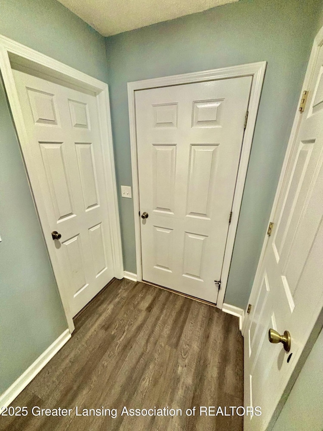405 N Iris Ln, Laingsburg, MI 48848 - doorway featuring dark wood-type flooring and baseboards