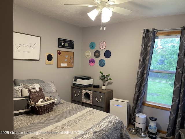 623 Horatio St, Charlotte, MI 48813 - bedroom with a ceiling fan and a textured ceiling