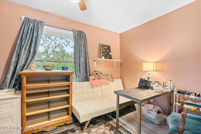 218 Russell St, Grand Ledge, MI 48837 - office area with a ceiling fan and wood finished floors