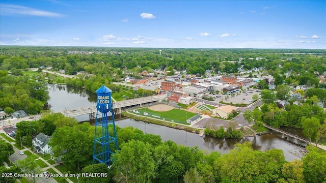 218 Russell St, Grand Ledge, MI 48837 - drone / aerial view of a notable bridge and a nearby body of water