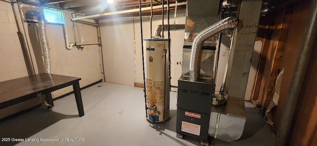 6622 Aurelius Rd, Lansing, MI 48911 - unfinished basement with gas water heater and concrete block wall
