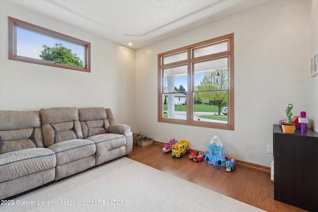 549 Riverwalk Dr, Mason, MI 48854 - living area with wood finished floors, baseboards, and recessed lighting