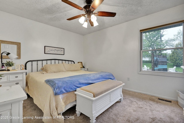 722 Fieldview Dr, Grand Ledge, MI 48837 - bedroom featuring a textured ceiling, carpet floors, ceiling fan, and baseboards