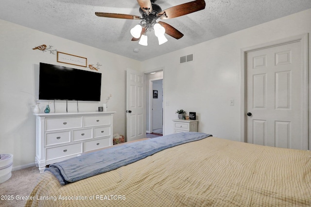 722 Fieldview Dr, Grand Ledge, MI 48837 - carpeted bedroom featuring a textured ceiling, a ceiling fan, and baseboards