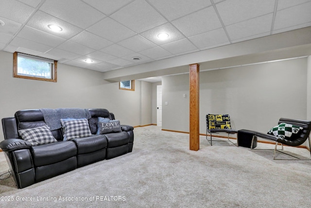 722 Fieldview Dr, Grand Ledge, MI 48837 - carpeted living area with recessed lighting, a drop ceiling, and baseboards