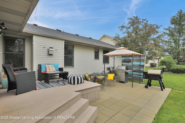722 Fieldview Dr, Grand Ledge, MI 48837 - view of patio / terrace with a gazebo, area for grilling, an outdoor hangout area, and a deck