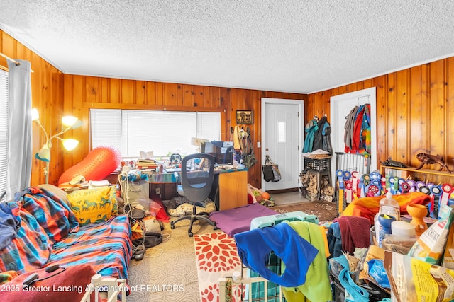 316 S Rosemary Ave, Lansing, MI 48917 - living room featuring wooden walls and a textured ceiling