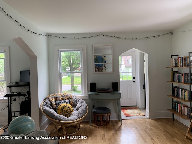 575 Brookland Blvd, Lansing, MI 48910 - living room with plenty of natural light, wood finished floors, and arched walkways