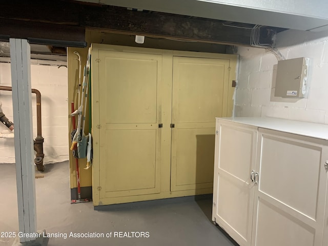 575 Brookland Blvd, Lansing, MI 48910 - unfinished basement with concrete block wall and electric panel