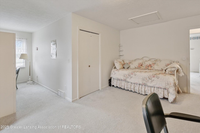 1990 S Waverly Rd, Eaton Rapids, MI 48827 - bedroom featuring carpet, attic access, baseboards, and a closet
