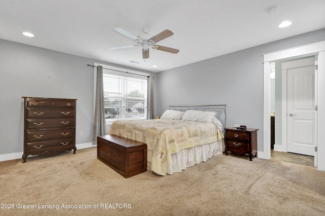 4269 Tamarack St, Holt, MI 48842 - bedroom featuring carpet flooring, recessed lighting, baseboards, and a ceiling fan