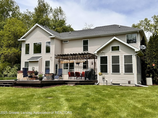 11195 W Herbison Rd, Eagle, MI 48822 - rear view of property featuring a pergola, a deck, and a yard