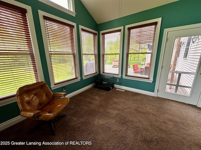 11195 W Herbison Rd, Eagle, MI 48822 - unfurnished room with lofted ceiling, carpet, and baseboards