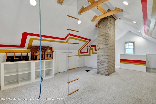350 Kensington Rd, East Lansing, MI 48823 - additional living space with ornate columns, carpet floors, baseboards, and recessed lighting