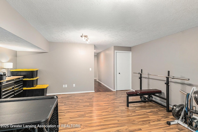 1146 S Ridge Rd, Lansing, MI 48917 - workout area with wood finished floors, baseboards, and a textured ceiling