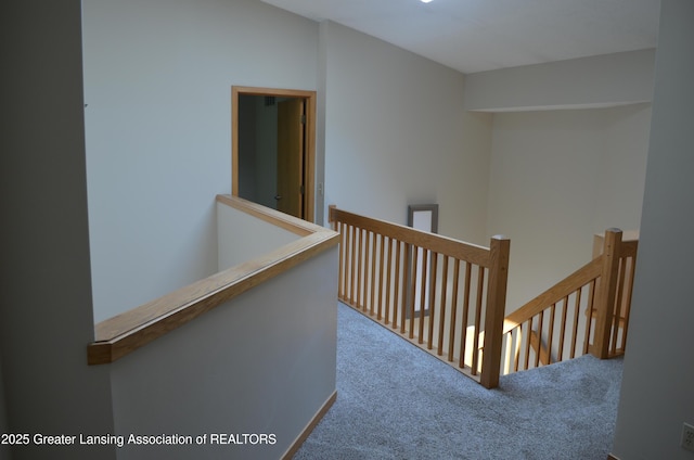 2397 Emerald Forest Cir Unit 26, East Lansing, MI 48823 - hallway with an upstairs landing and carpet